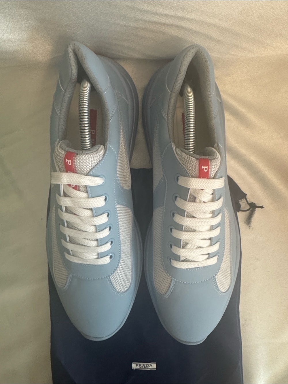 Prada Men’s Sky Blue Mesh & Leather-Trim Sneakers🔥New! Size: 12 - Picture 7 of 12